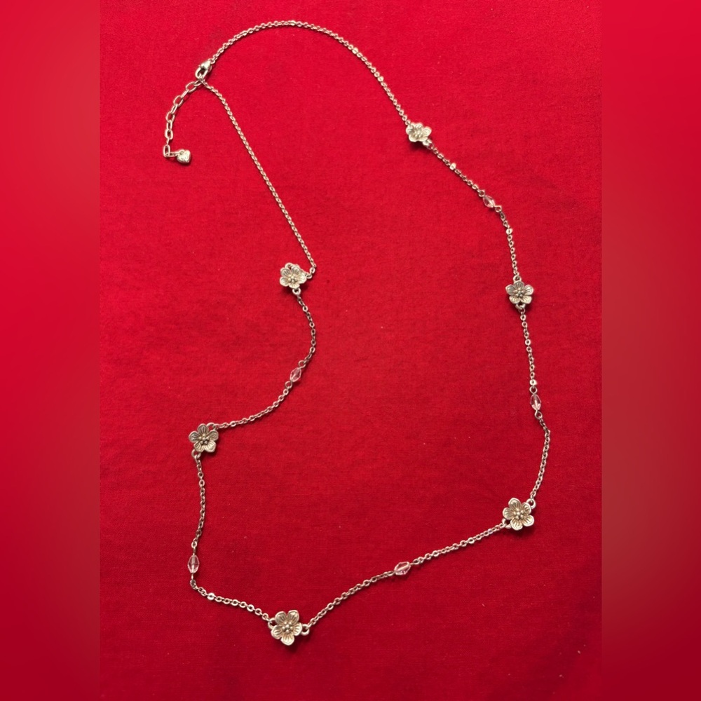 Brighton Silver Crystal Flower Long Necklace